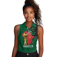 Morocco Football Custom Women Sleeveless Polo Shirt Atlas Lions Champions African Green Islamic Pattern