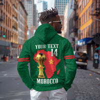 Morocco Football Custom Zip Hoodie Atlas Lions Champions African Green Islamic Pattern