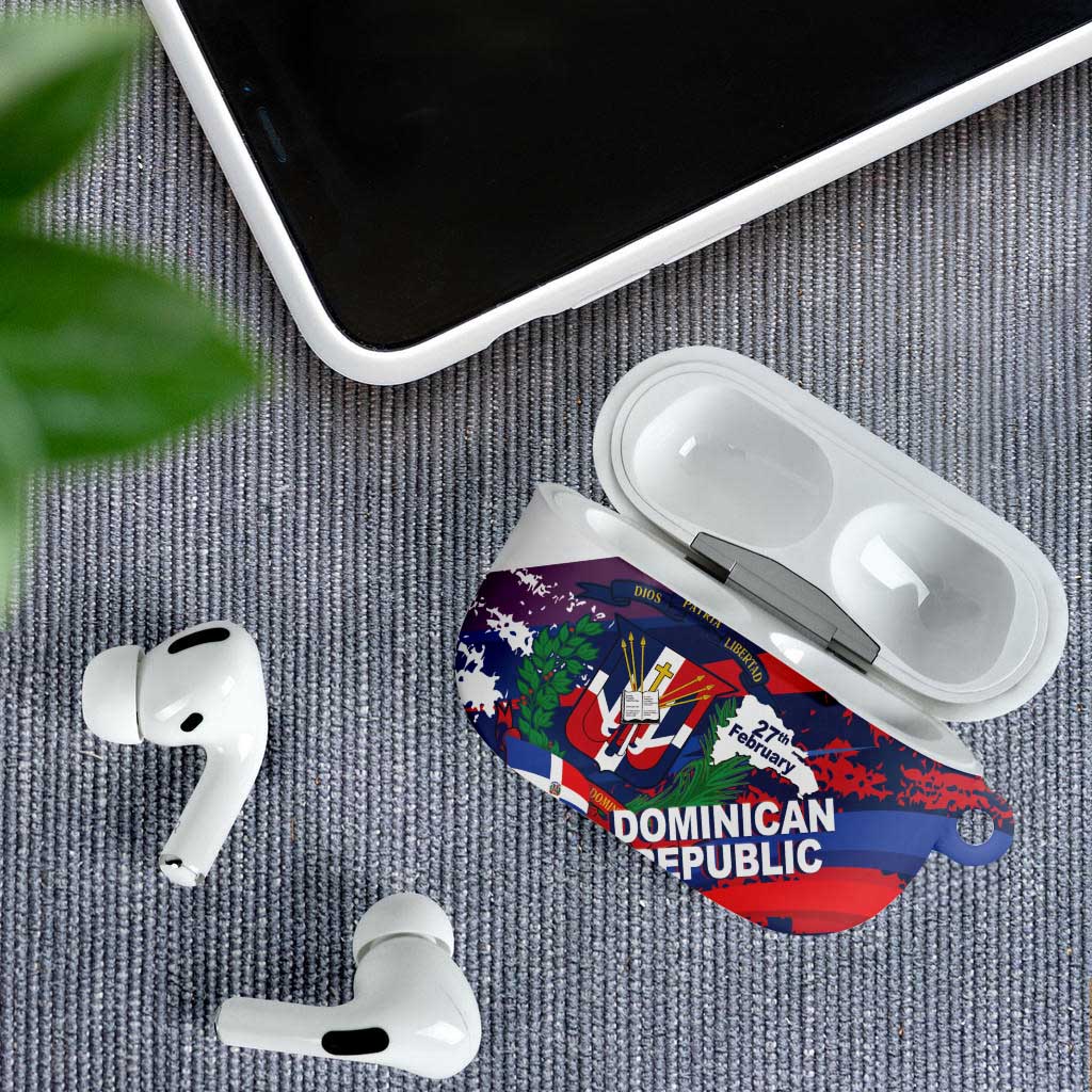 Dominican Republic Independence Day AirPods Case 27th February Coat Of Arms Grunge Texture