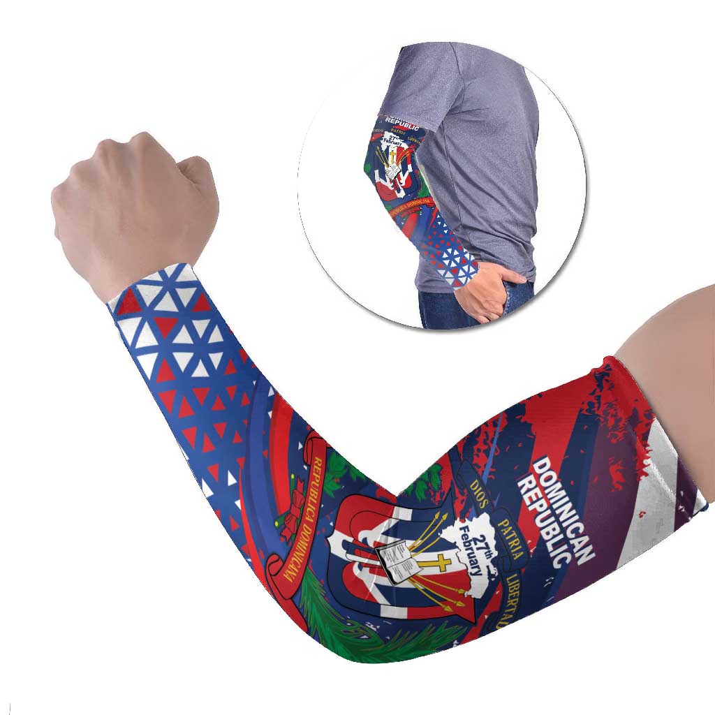 Dominican Republic Independence Day Arm Sleeves 27th February Coat Of Arms Grunge Texture