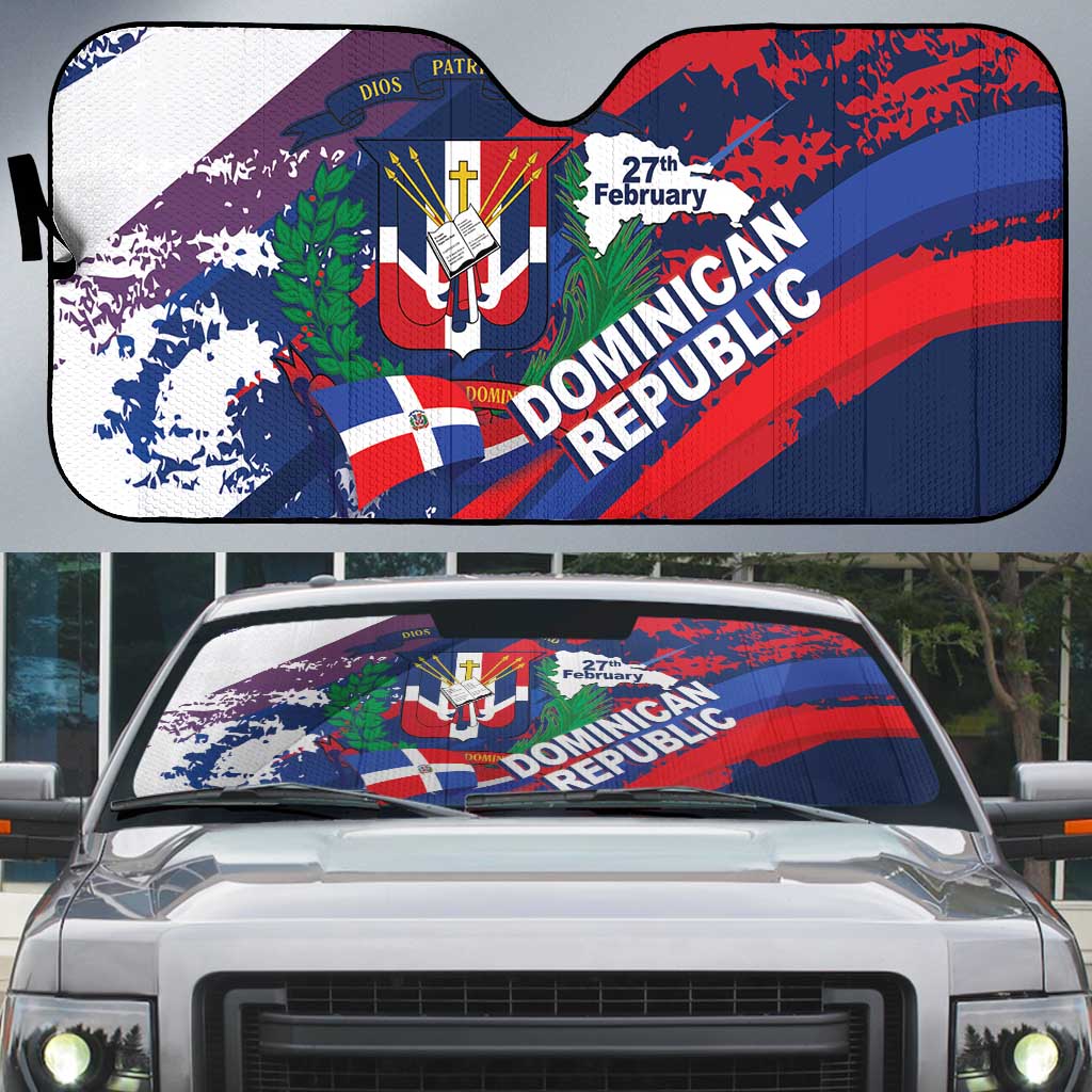 Dominican Republic Independence Day Auto Sun Shade 27th February Coat Of Arms Grunge Texture