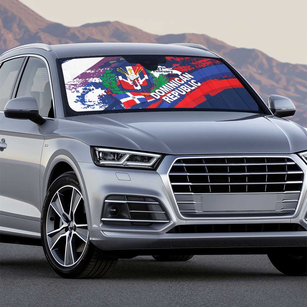 Dominican Republic Independence Day Auto Sun Shade 27th February Coat Of Arms Grunge Texture