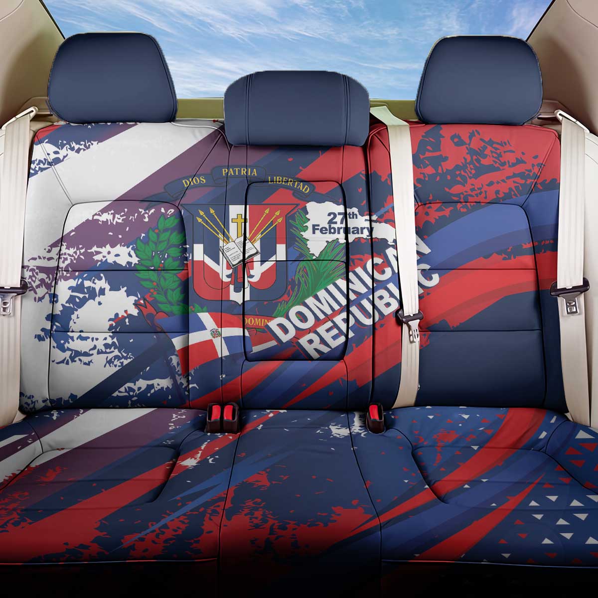 Dominican Republic Independence Day Back Car Seat Cover 27th February Coat Of Arms Grunge Texture