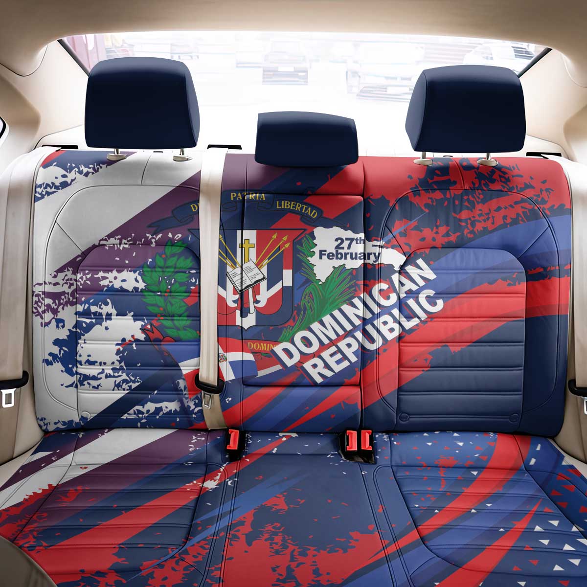 Dominican Republic Independence Day Back Car Seat Cover 27th February Coat Of Arms Grunge Texture