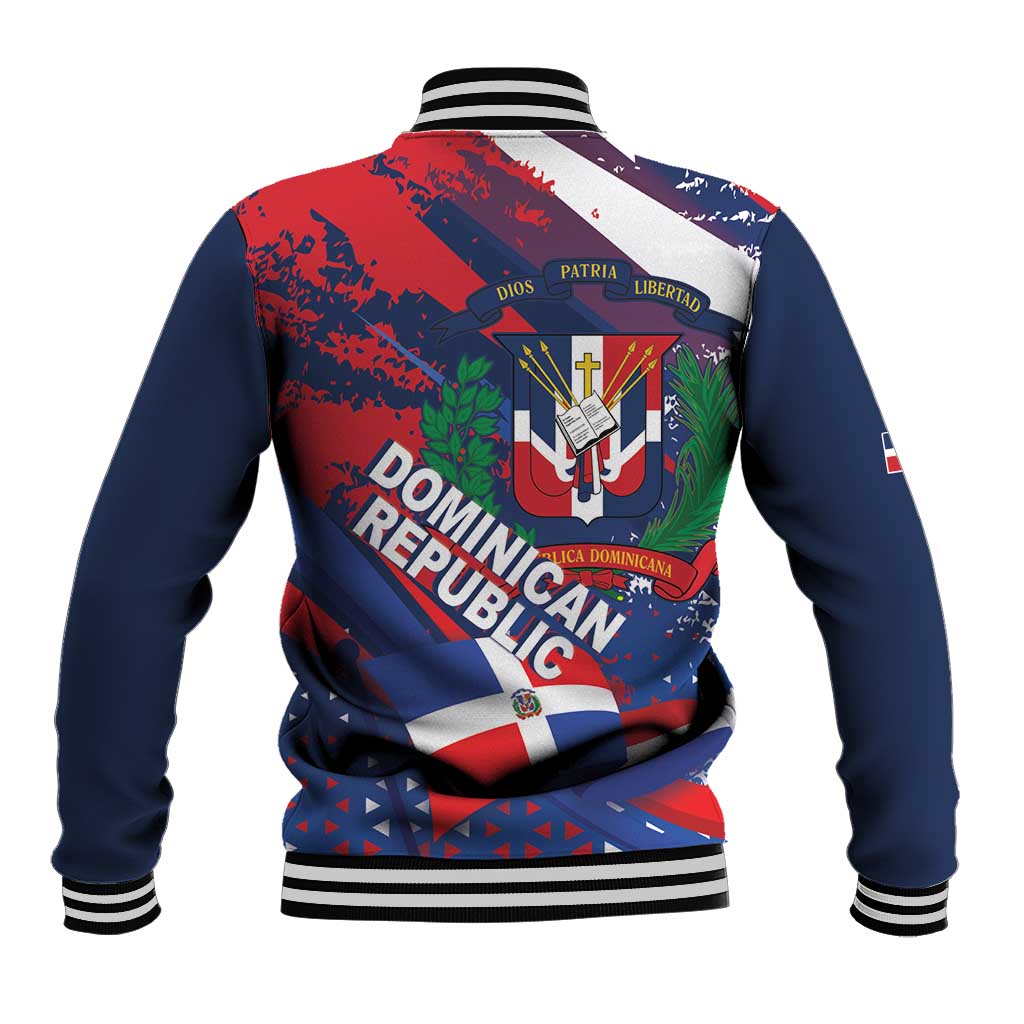 Dominican Republic Independence Day Baseball Jacket 27th February Coat Of Arms Grunge Texture