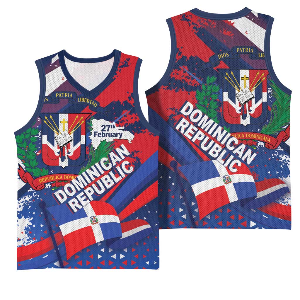 Dominican Republic Independence Day Basketball Jersey 27th February Coat Of Arms Grunge Texture