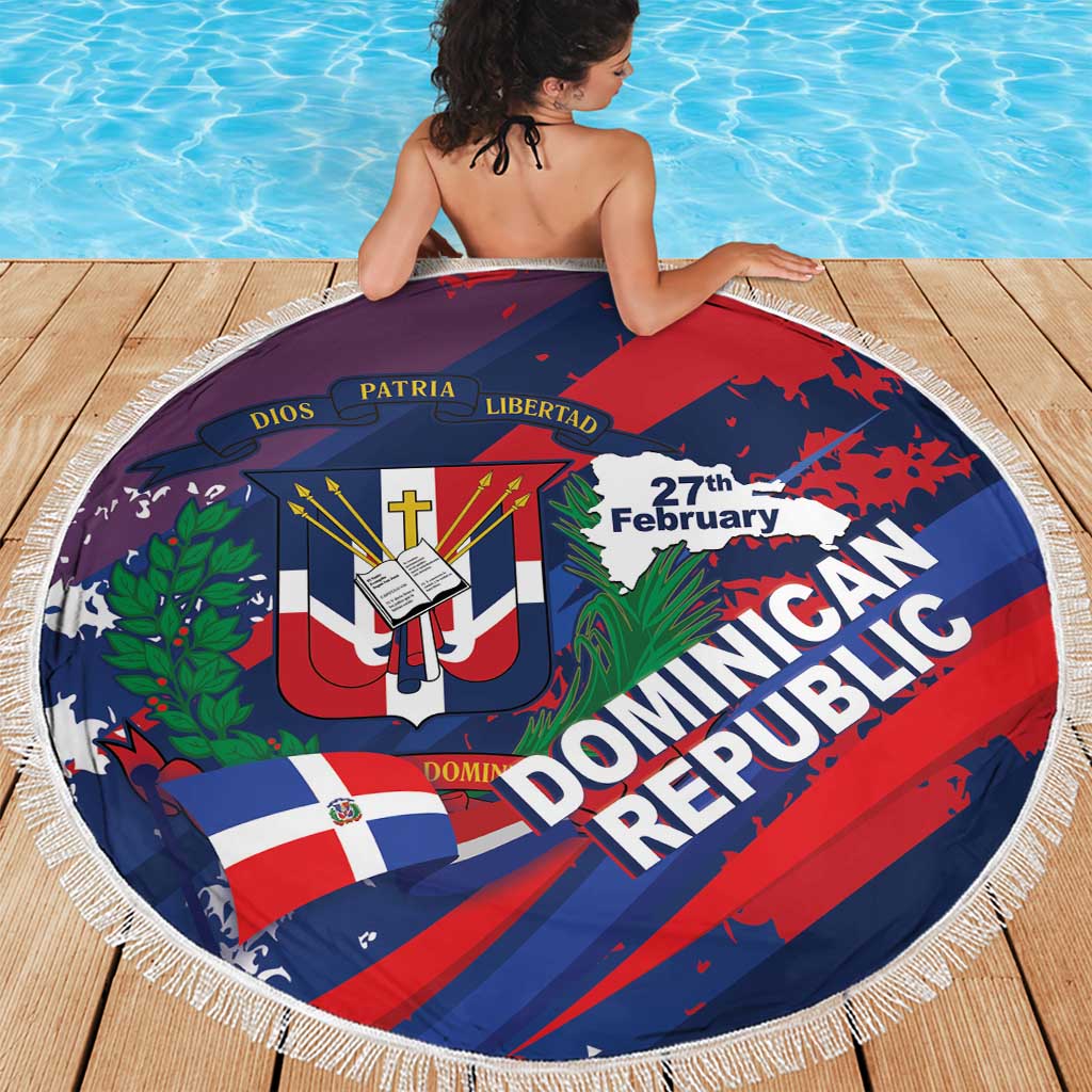 Dominican Republic Independence Day Beach Blanket 27th February Coat Of Arms Grunge Texture