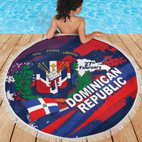 Dominican Republic Independence Day Beach Blanket 27th February Coat Of Arms Grunge Texture