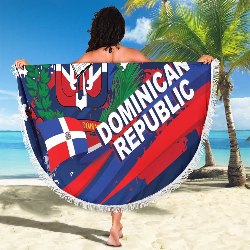 Dominican Republic Independence Day Beach Blanket 27th February Coat Of Arms Grunge Texture