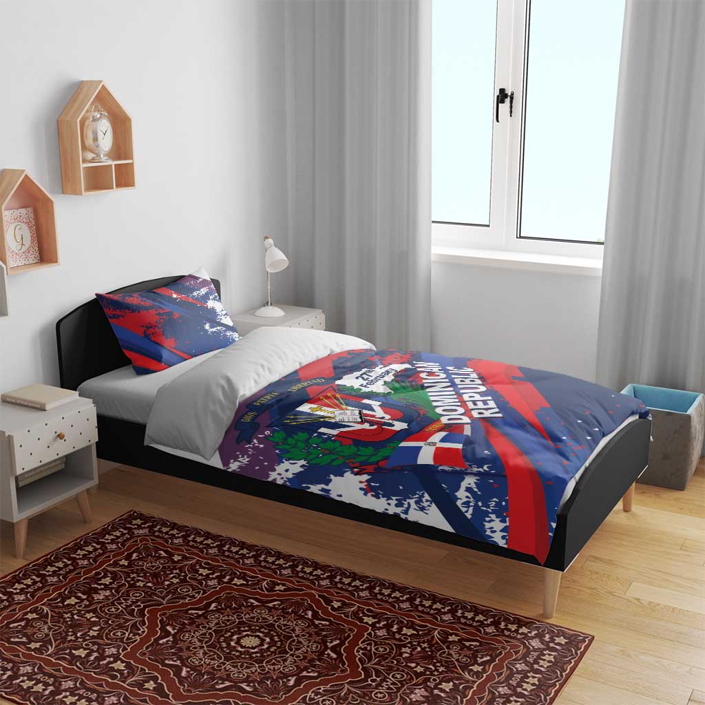 Dominican Republic Independence Day Bedding Set 27th February Coat Of Arms Grunge Texture