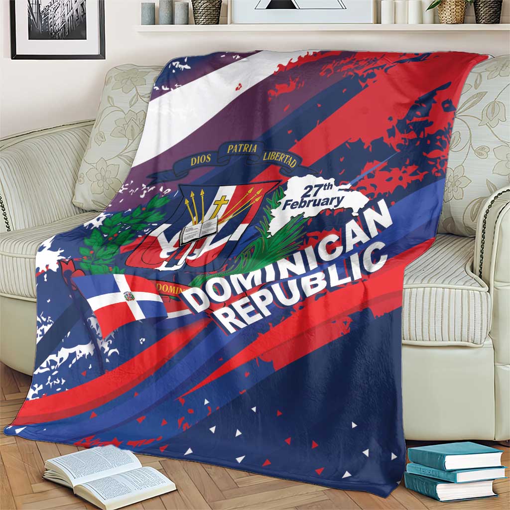 Dominican Republic Independence Day Blanket 27th February Coat Of Arms Grunge Texture