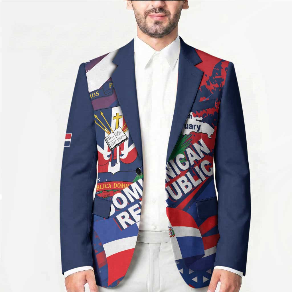 Dominican Republic Independence Day Blazer 27th February Coat Of Arms Grunge Texture