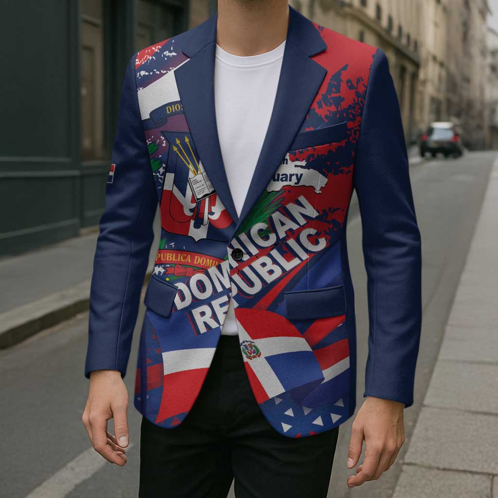 Dominican Republic Independence Day Blazer 27th February Coat Of Arms Grunge Texture