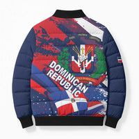 Dominican Republic Independence Day Bomber Puffer Jacket 27th February Coat Of Arms Grunge Texture
