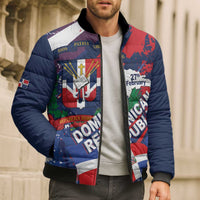 Dominican Republic Independence Day Bomber Puffer Jacket 27th February Coat Of Arms Grunge Texture