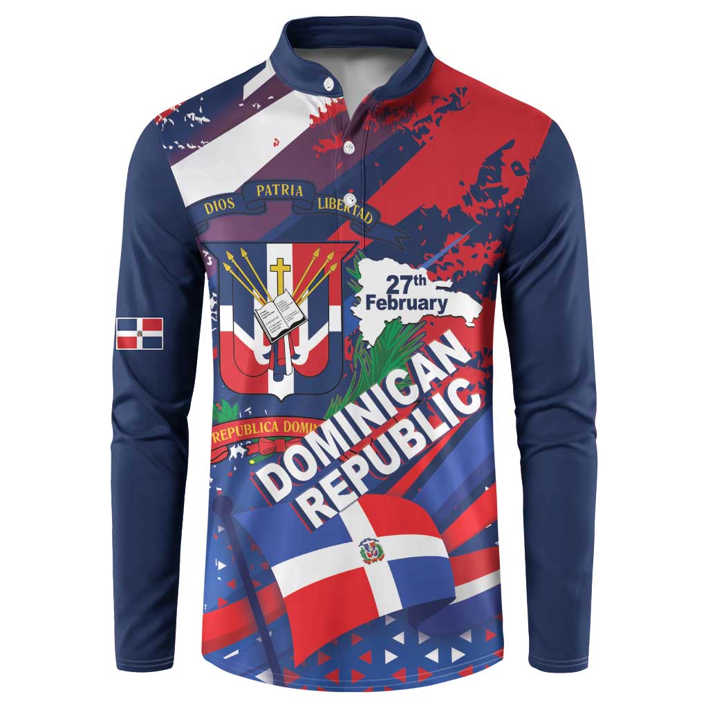 Dominican Republic Independence Day Button Sweatshirt 27th February Coat Of Arms Grunge Texture