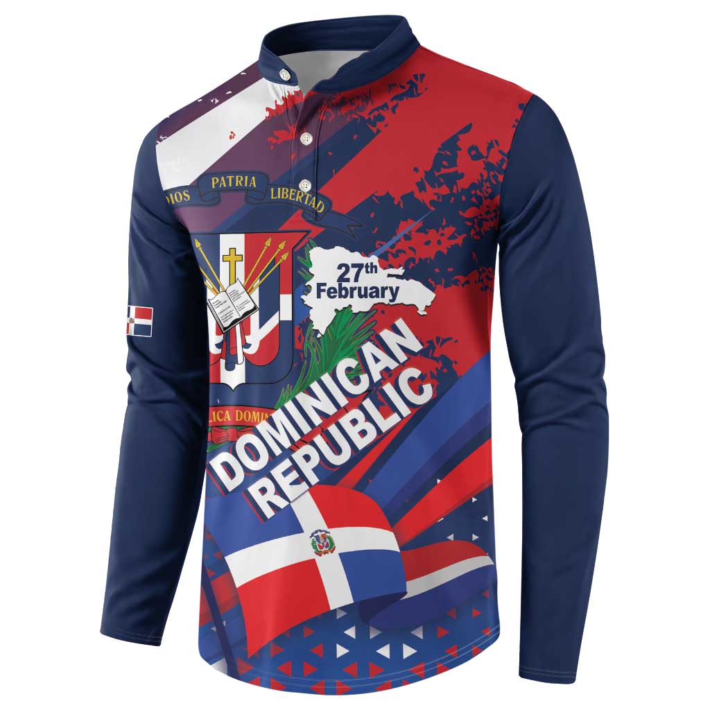 Dominican Republic Independence Day Button Sweatshirt 27th February Coat Of Arms Grunge Texture
