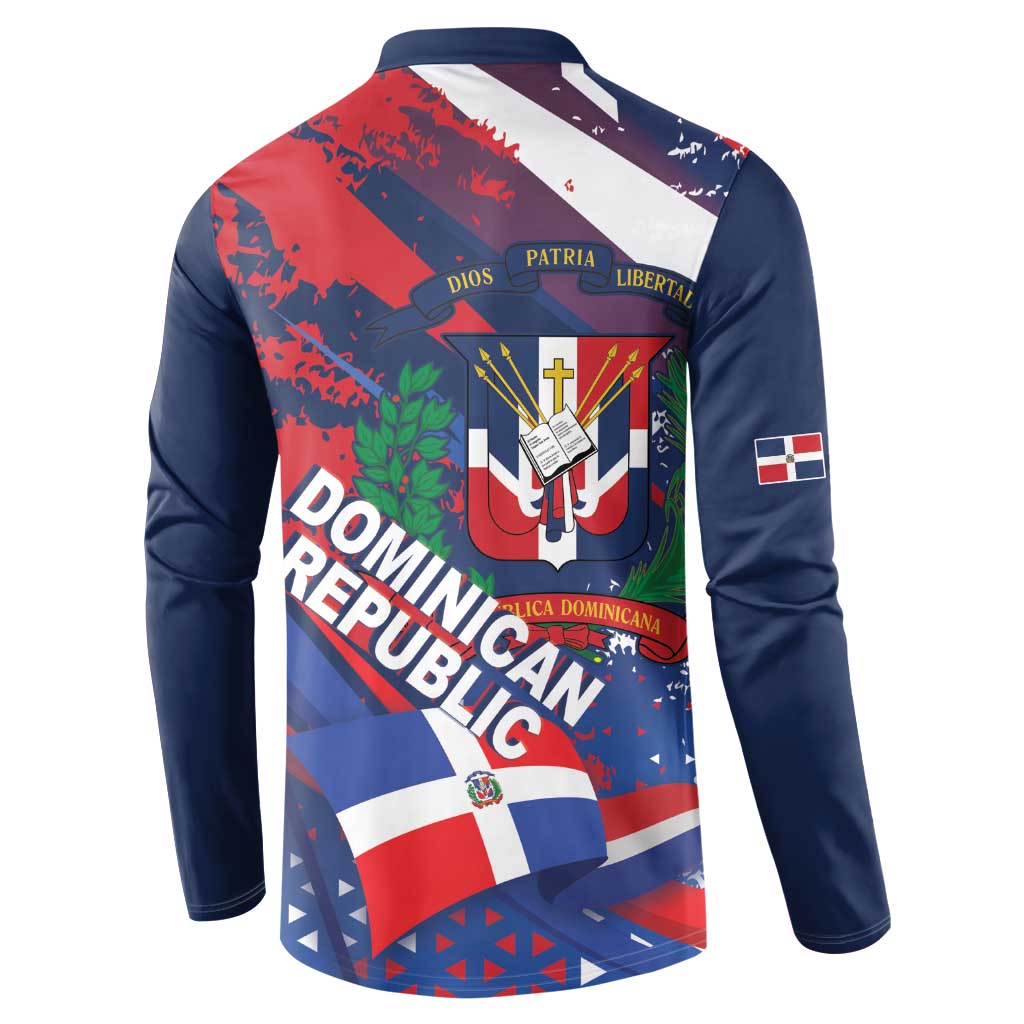 Dominican Republic Independence Day Button Sweatshirt 27th February Coat Of Arms Grunge Texture
