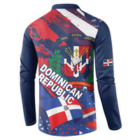 Dominican Republic Independence Day Button Sweatshirt 27th February Coat Of Arms Grunge Texture