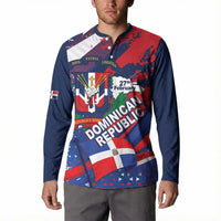 Dominican Republic Independence Day Button Sweatshirt 27th February Coat Of Arms Grunge Texture