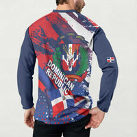 Dominican Republic Independence Day Button Sweatshirt 27th February Coat Of Arms Grunge Texture