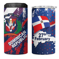 Dominican Republic Independence Day 4 in 1 Can Cooler Tumbler 27th February Coat Of Arms Grunge Texture