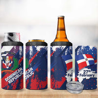 Dominican Republic Independence Day 4 in 1 Can Cooler Tumbler 27th February Coat Of Arms Grunge Texture