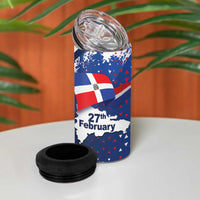 Dominican Republic Independence Day 4 in 1 Can Cooler Tumbler 27th February Coat Of Arms Grunge Texture