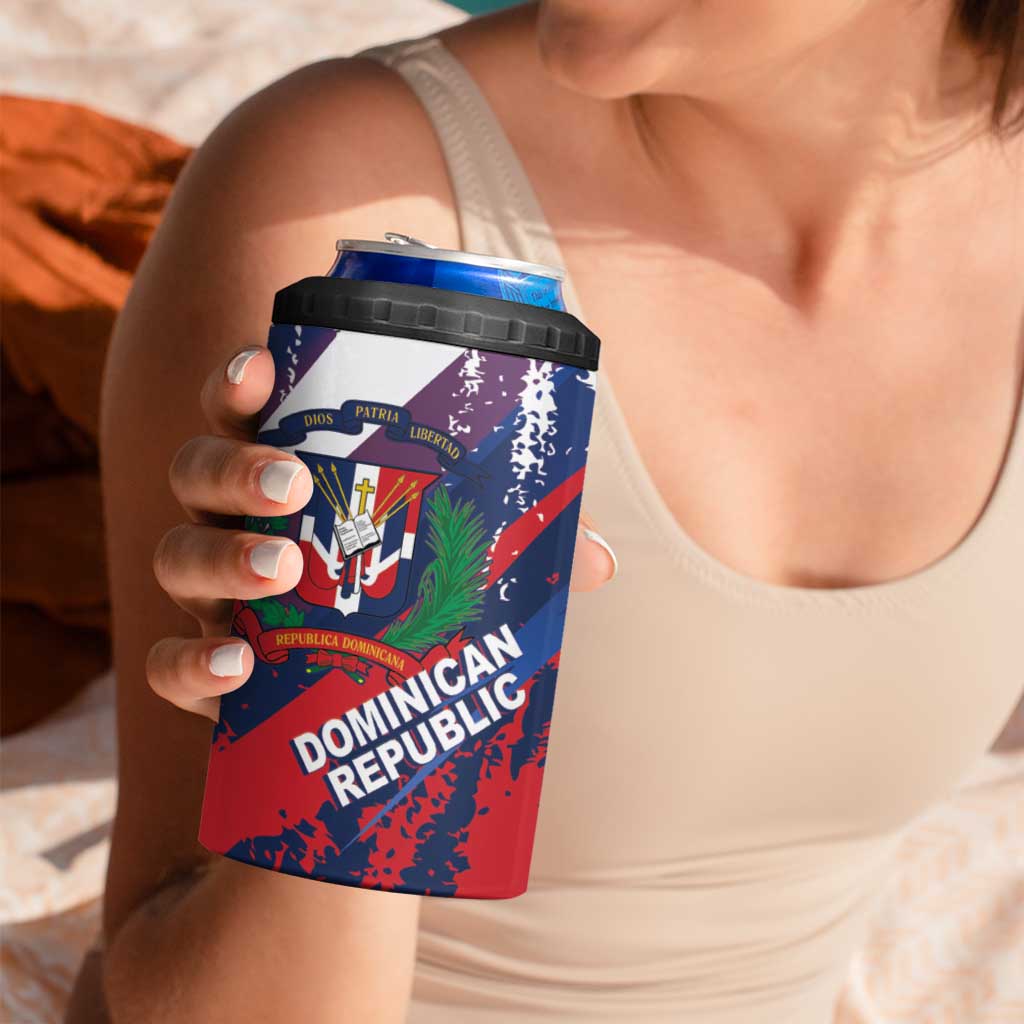 Dominican Republic Independence Day 4 in 1 Can Cooler Tumbler 27th February Coat Of Arms Grunge Texture