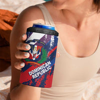 Dominican Republic Independence Day 4 in 1 Can Cooler Tumbler 27th February Coat Of Arms Grunge Texture