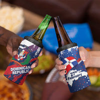 Dominican Republic Independence Day 4 in 1 Can Cooler Tumbler 27th February Coat Of Arms Grunge Texture