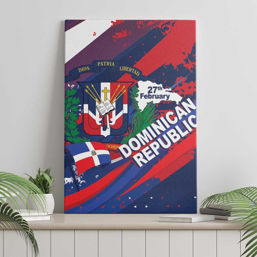 Dominican Republic Independence Day Canvas Wall Art 27th February Coat Of Arms Grunge Texture