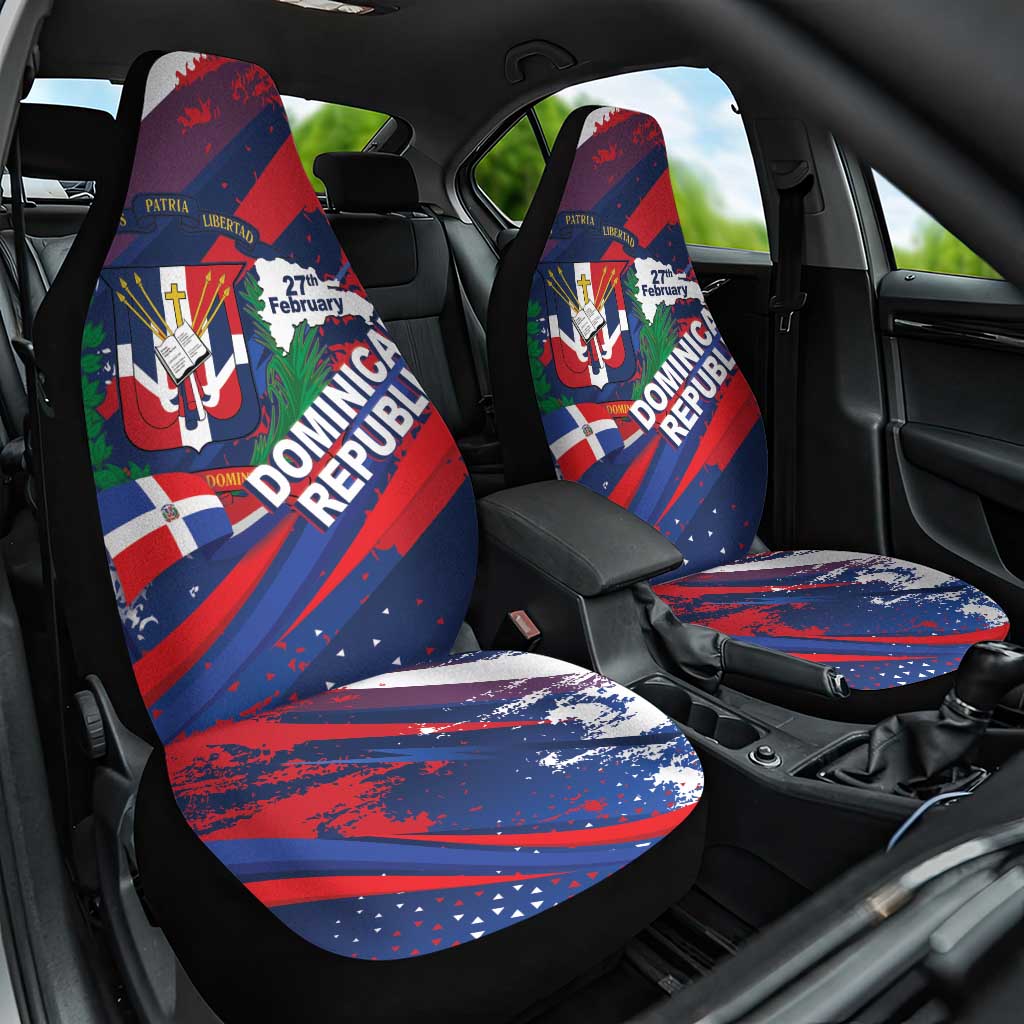 Dominican Republic Independence Day Car Seat Cover 27th February Coat Of Arms Grunge Texture