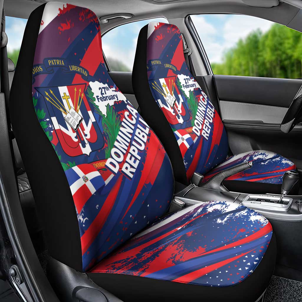 Dominican Republic Independence Day Car Seat Cover 27th February Coat Of Arms Grunge Texture
