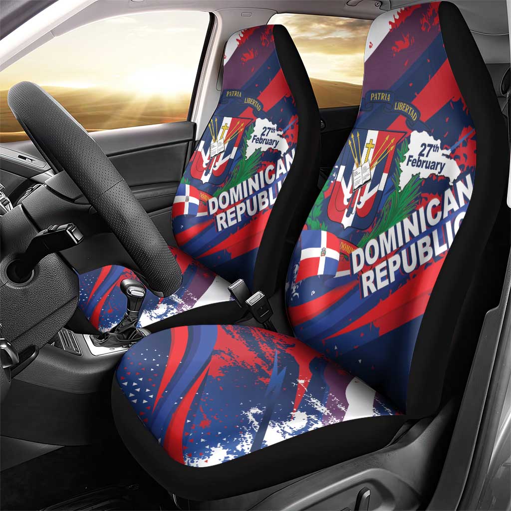 Dominican Republic Independence Day Car Seat Cover 27th February Coat Of Arms Grunge Texture