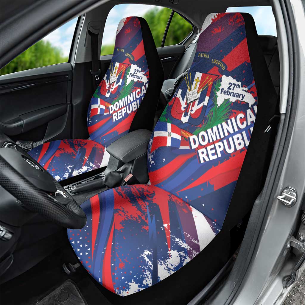 Dominican Republic Independence Day Car Seat Cover 27th February Coat Of Arms Grunge Texture