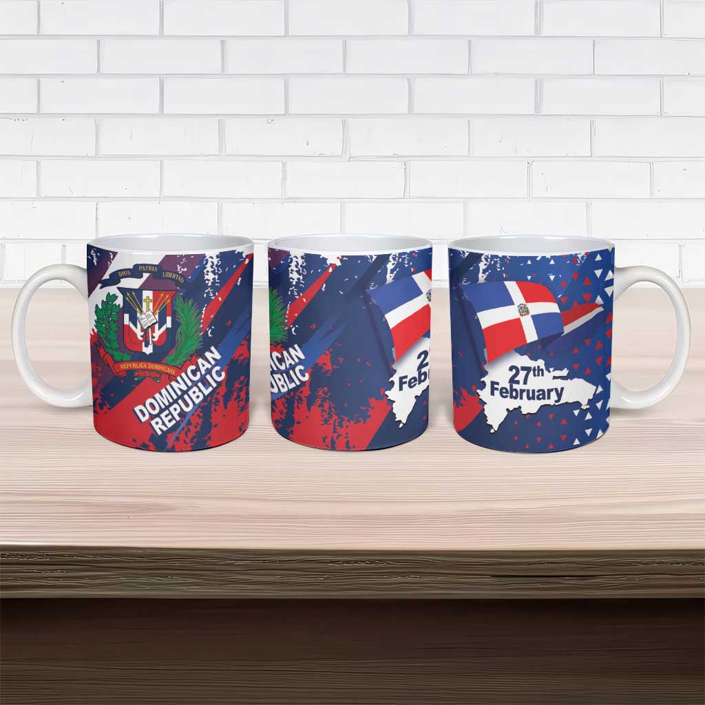 Dominican Republic Independence Day Ceramic Mug 27th February Coat Of Arms Grunge Texture