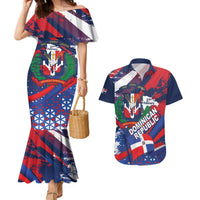 Dominican Republic Independence Day Couples Matching Mermaid Dress and Hawaiian Shirt 27th February Coat Of Arms Grunge Texture