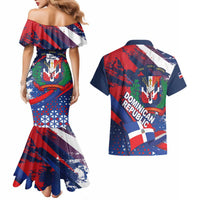 Dominican Republic Independence Day Couples Matching Mermaid Dress and Hawaiian Shirt 27th February Coat Of Arms Grunge Texture