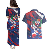 Dominican Republic Independence Day Couples Matching Puletasi and Hawaiian Shirt 27th February Coat Of Arms Grunge Texture
