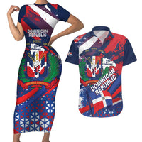 Dominican Republic Independence Day Couples Matching Short Sleeve Bodycon Dress and Hawaiian Shirt 27th February Coat Of Arms Grunge Texture