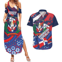 Dominican Republic Independence Day Couples Matching Summer Maxi Dress and Hawaiian Shirt 27th February Coat Of Arms Grunge Texture