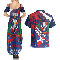 Dominican Republic Independence Day Couples Matching Summer Maxi Dress and Hawaiian Shirt 27th February Coat Of Arms Grunge Texture