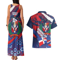 Dominican Republic Independence Day Couples Matching Tank Maxi Dress and Hawaiian Shirt 27th February Coat Of Arms Grunge Texture