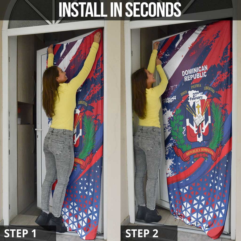 Dominican Republic Independence Day Door Cover 27th February Coat Of Arms Grunge Texture
