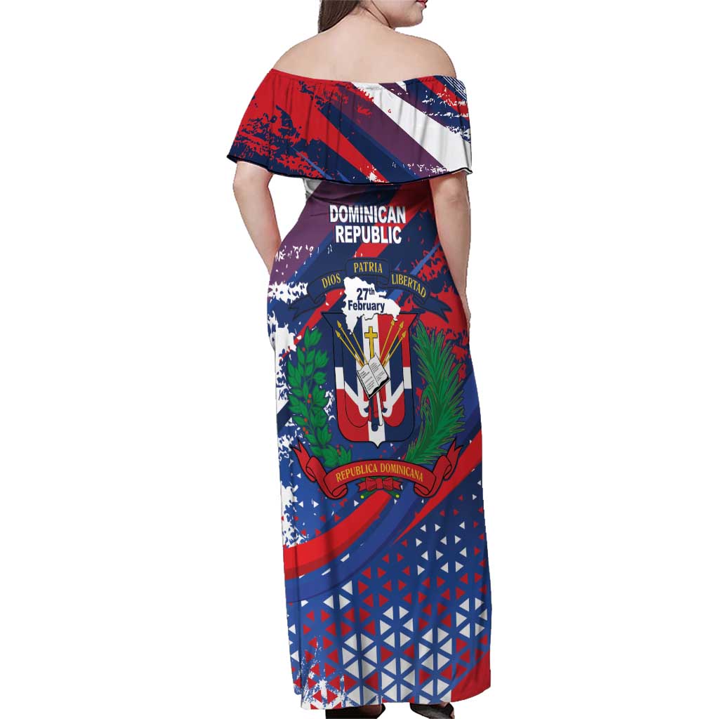 Dominican Republic Independence Day Family Matching Off Shoulder Maxi Dress and Hawaiian Shirt 27th February Coat Of Arms Grunge Texture
