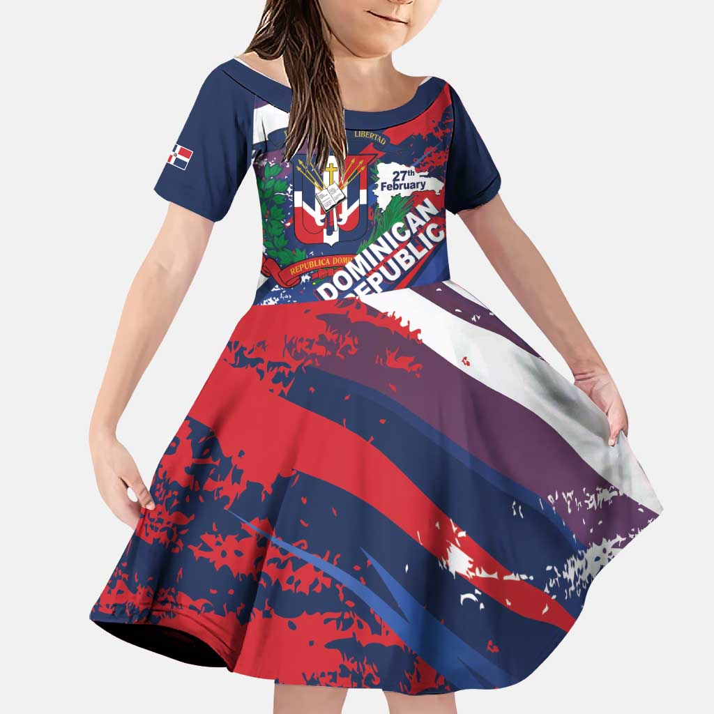 Dominican Republic Independence Day Family Matching Summer Maxi Dress and Hawaiian Shirt 27th February Coat Of Arms Grunge Texture