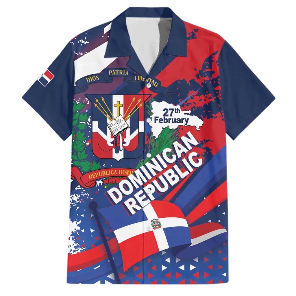 Dominican Republic Independence Day Family Matching Summer Maxi Dress and Hawaiian Shirt 27th February Coat Of Arms Grunge Texture