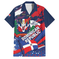 Dominican Republic Independence Day Family Matching Summer Maxi Dress and Hawaiian Shirt 27th February Coat Of Arms Grunge Texture