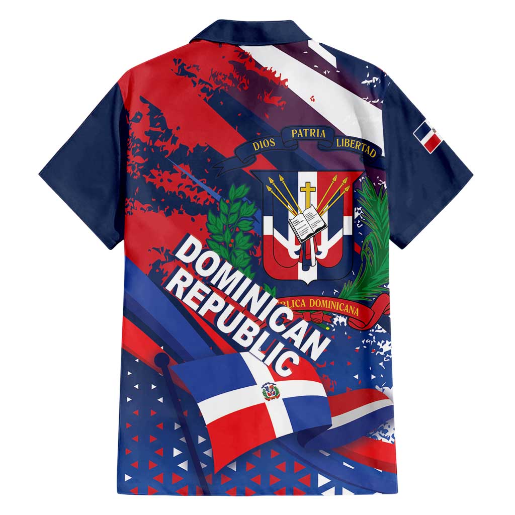 Dominican Republic Independence Day Family Matching Summer Maxi Dress and Hawaiian Shirt 27th February Coat Of Arms Grunge Texture